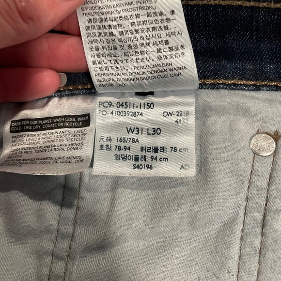 Levis 511 Slim Fit Mens Jeans Dark Wash Denim 31x30 Whiskering Straight Leg - Picture 8 of 8